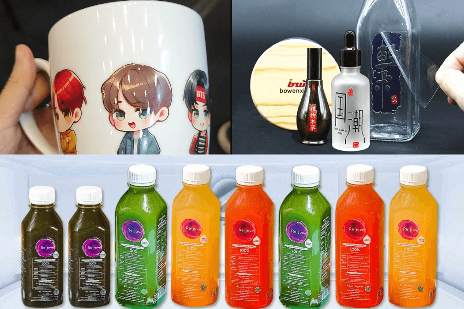 Kolase Produk Dari Tiga Sektor Printer Dtf Uv.