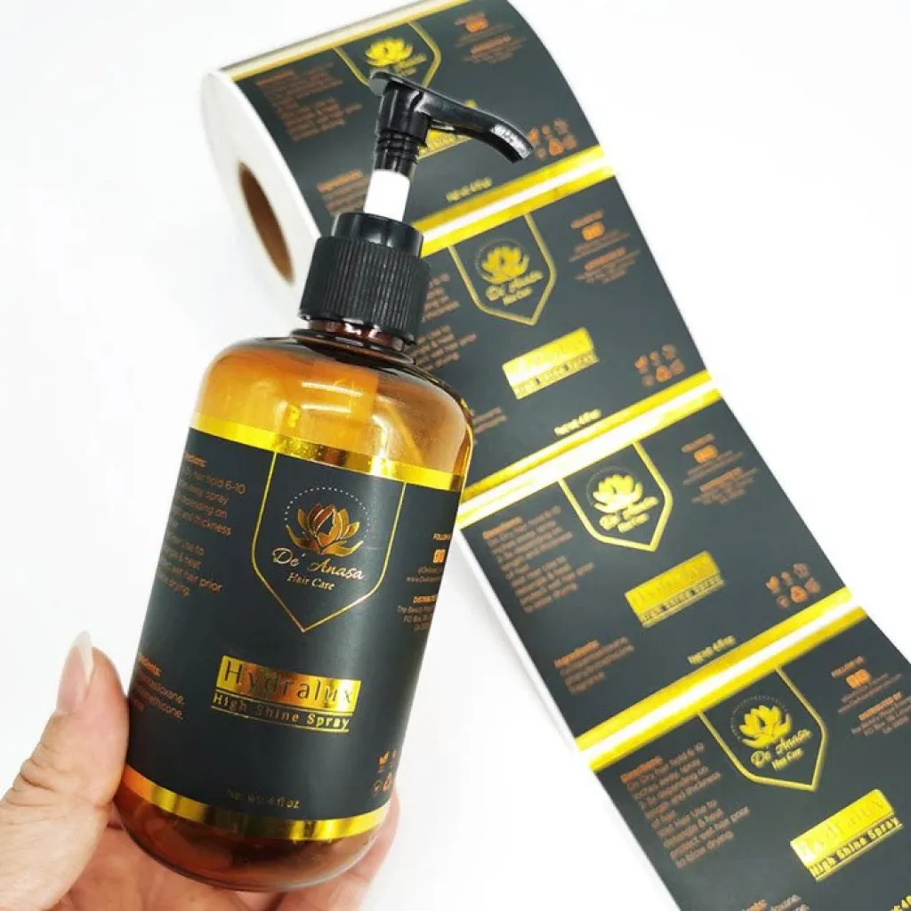 Label Botol Perawatan Rambut Dengan Kertas Stiker Foil, Menciptakan Tampilan Mewah Dan Menarik Perhatian.