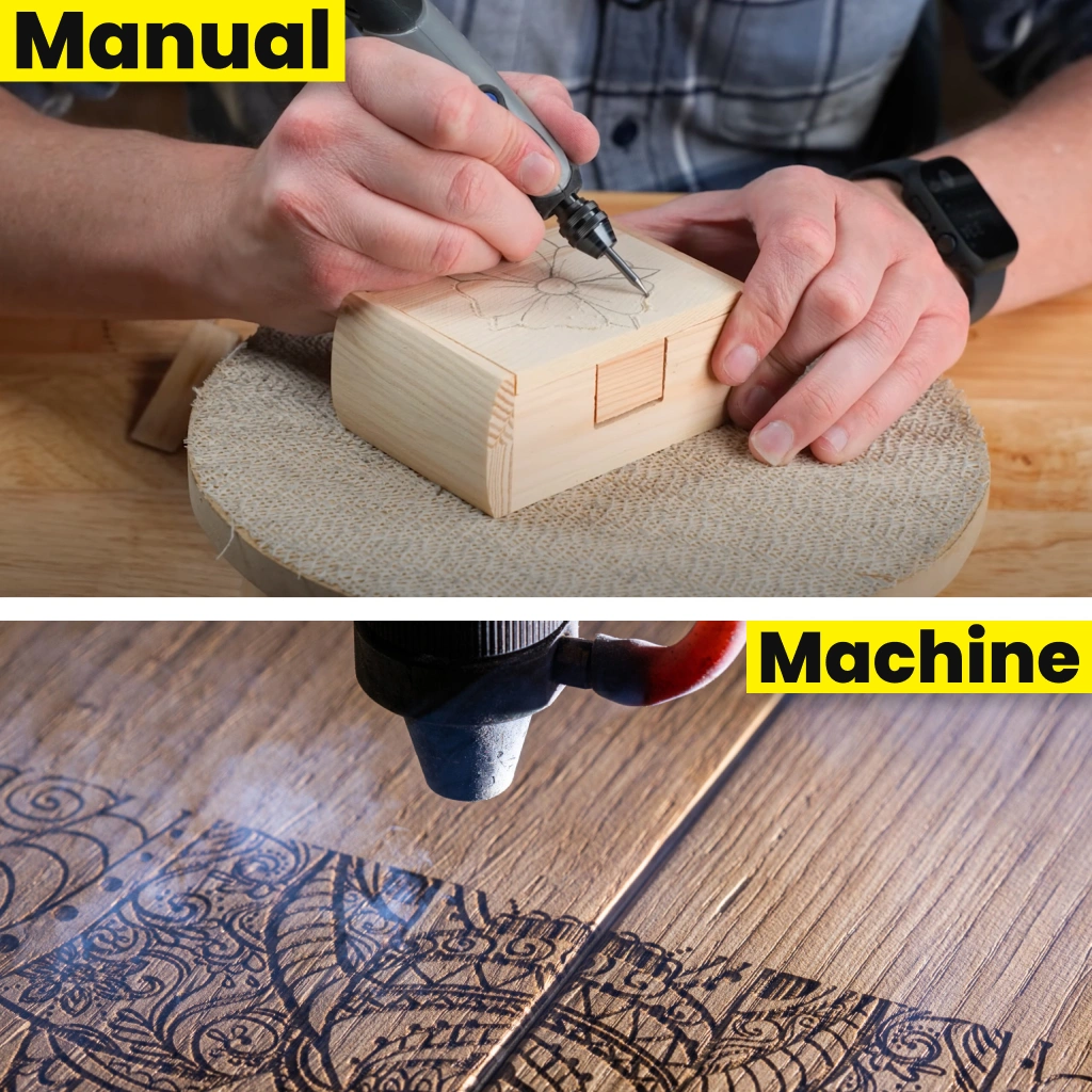 Perbandingan Antara Pengukiran Manual Dan Mesin Laser Cutting Co₂ Pada Kayu.