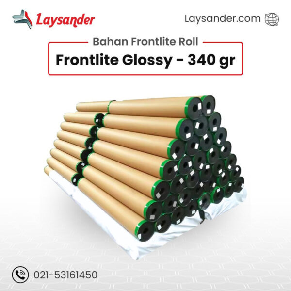Bahan frontlite glossy 340 gr roll untuk cetak banner, spanduk, dan baliho warna tajam.