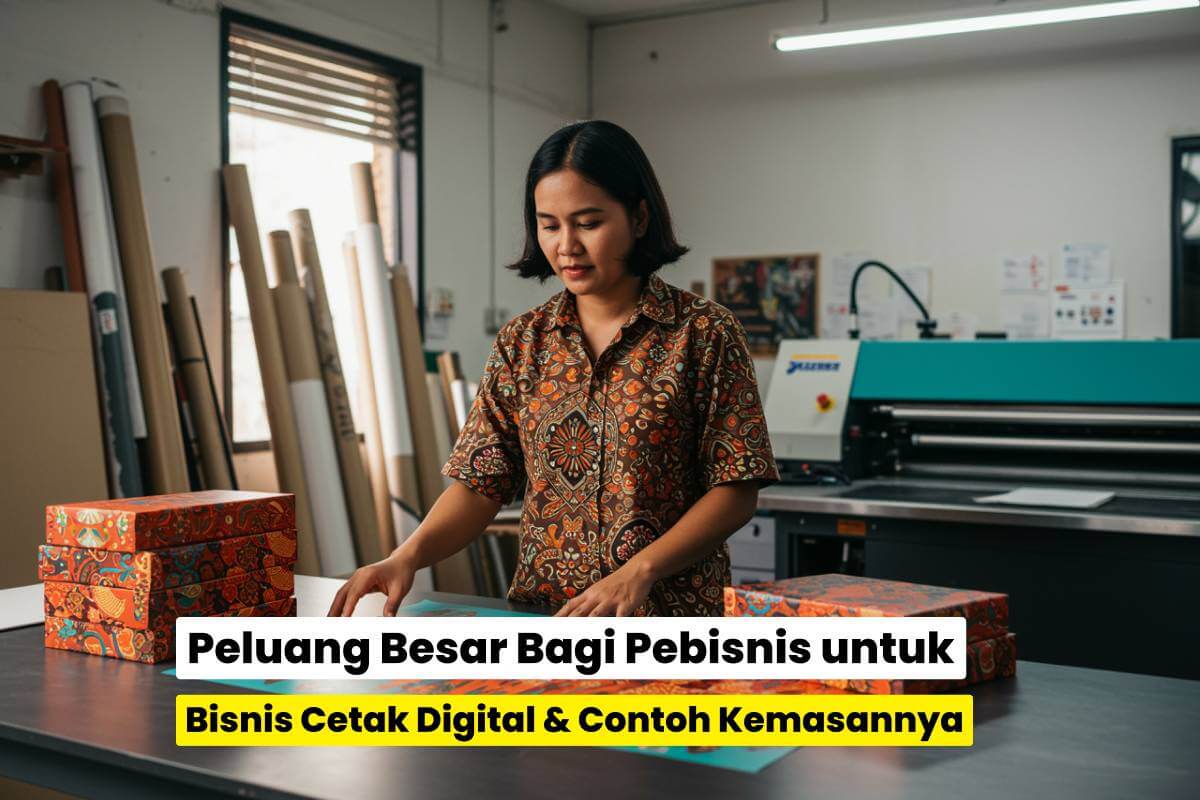 Peluang Emas Bisnis Cetak Kemasan Desain Untuk Ukm Foto Pebisnis Sedang Di Depan Printer Untuk Mencetak Atau Memotong Desain Yang Telah Dicetak.