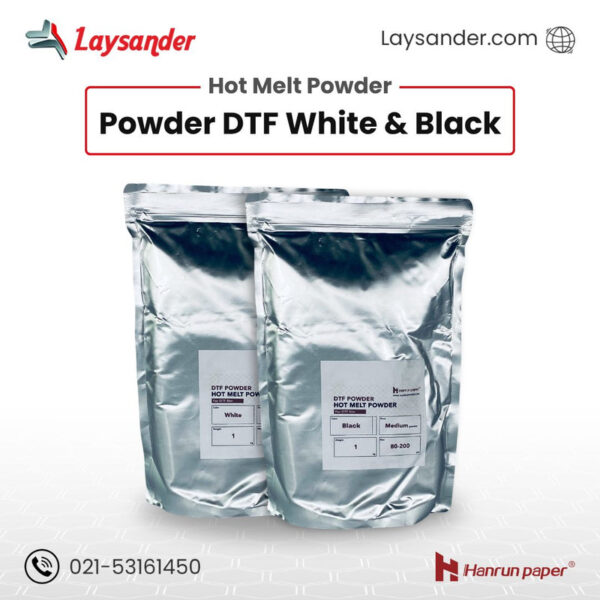 Powder DTF Texco 1 kg warna hitam dan putih untuk hasil cetak kaos yang presisi dan rapi
