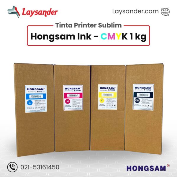 Tinta sublim Hongsam 1 kg CMYK aman untuk anak-anak dan hasil cetak tahan lama
