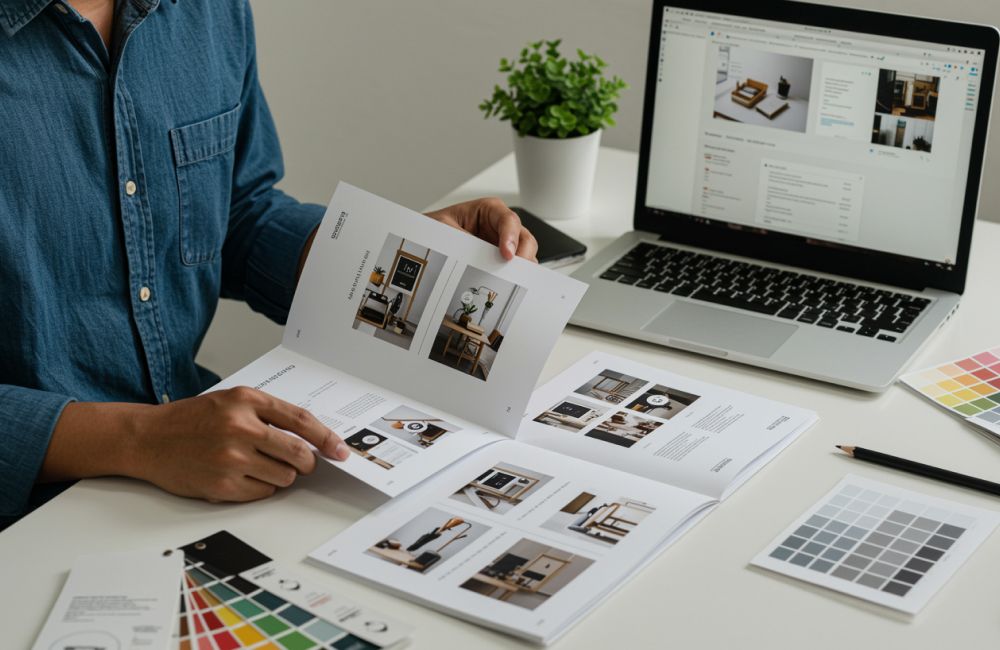 Desain Portofolio Digital Printing Profesional Dengan Layout Rapi, Navigasi Mudah, Dan Identitas Brand Konsisten.