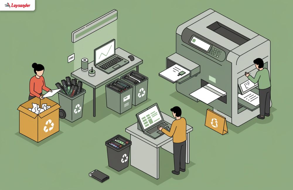 Ilustrasi Praktik Kerja Ramah Lingkungan Di Percetakan Digital.