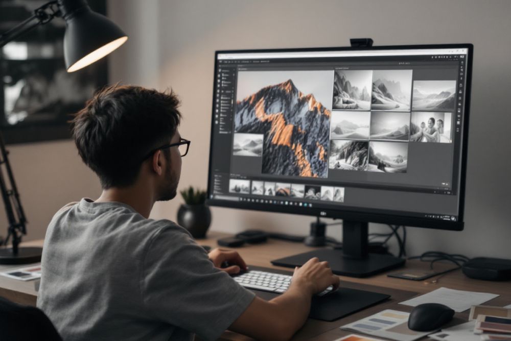 Desainer Grafis Menyesuaikan File Interlacing Untuk Cetak Lenticular, Memastikan Alignment Dan Efek Visual Optimal.