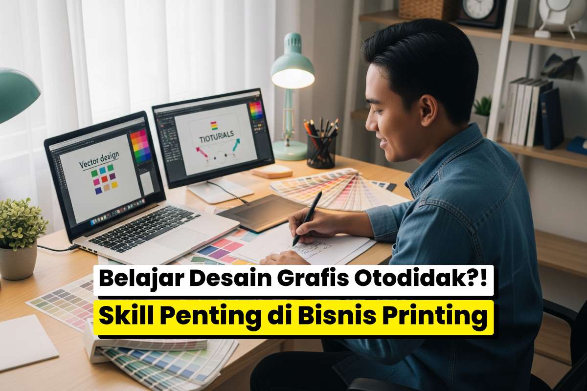 Seorang Pemula Belajar Desain Grafis Secara Otodidak Dengan Laptop Dan Catatan, Sambil Membuka Software Desain Seperti Adobe Illustrator Atau Coreldraw.