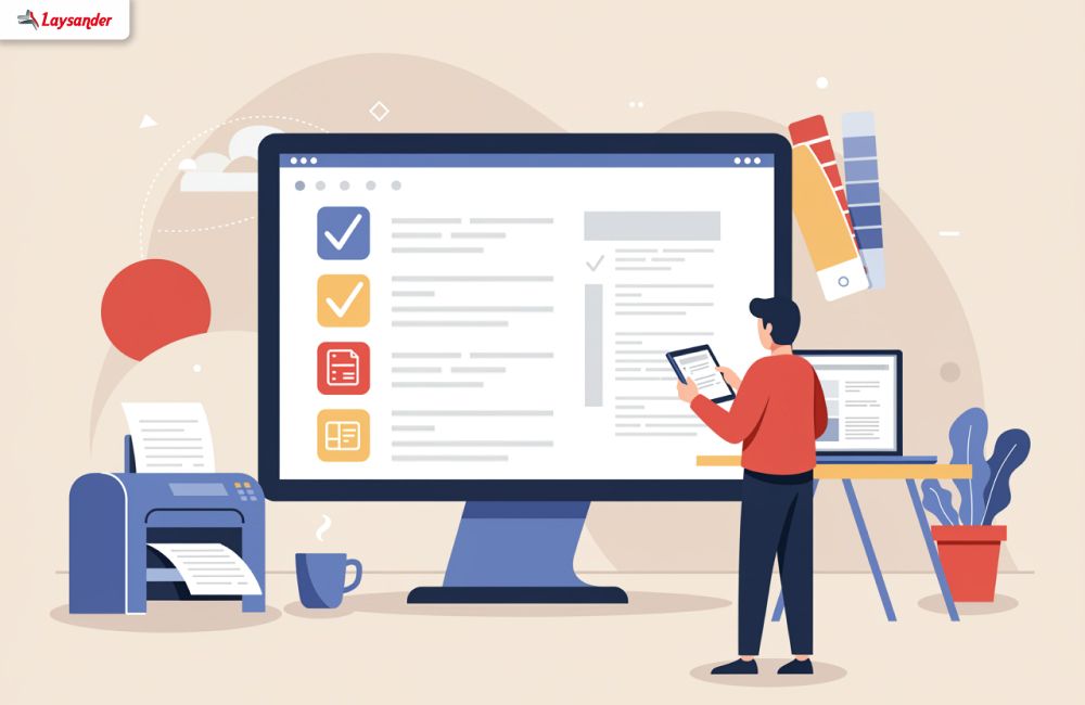 Ilustrasi Proses Preflight Untuk Memastikan File Siap Cetak Digital Tanpa Error.