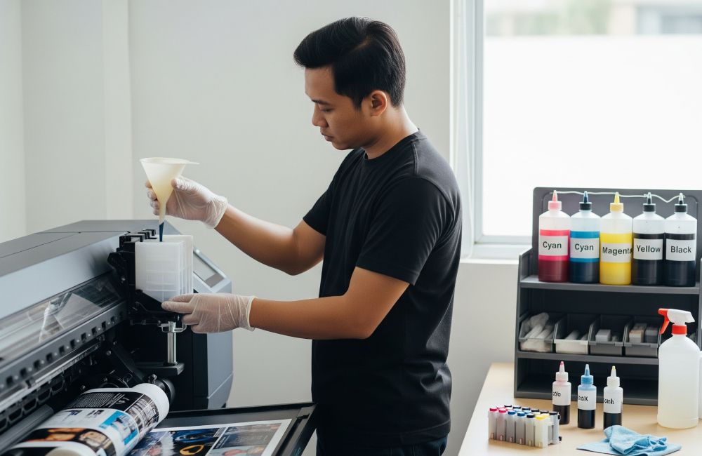 Perawatan Tinta Pada Printer Format Besar Untuk Mencegah Nozzle Tersumbat Dan Hasil Cetak Buruk.