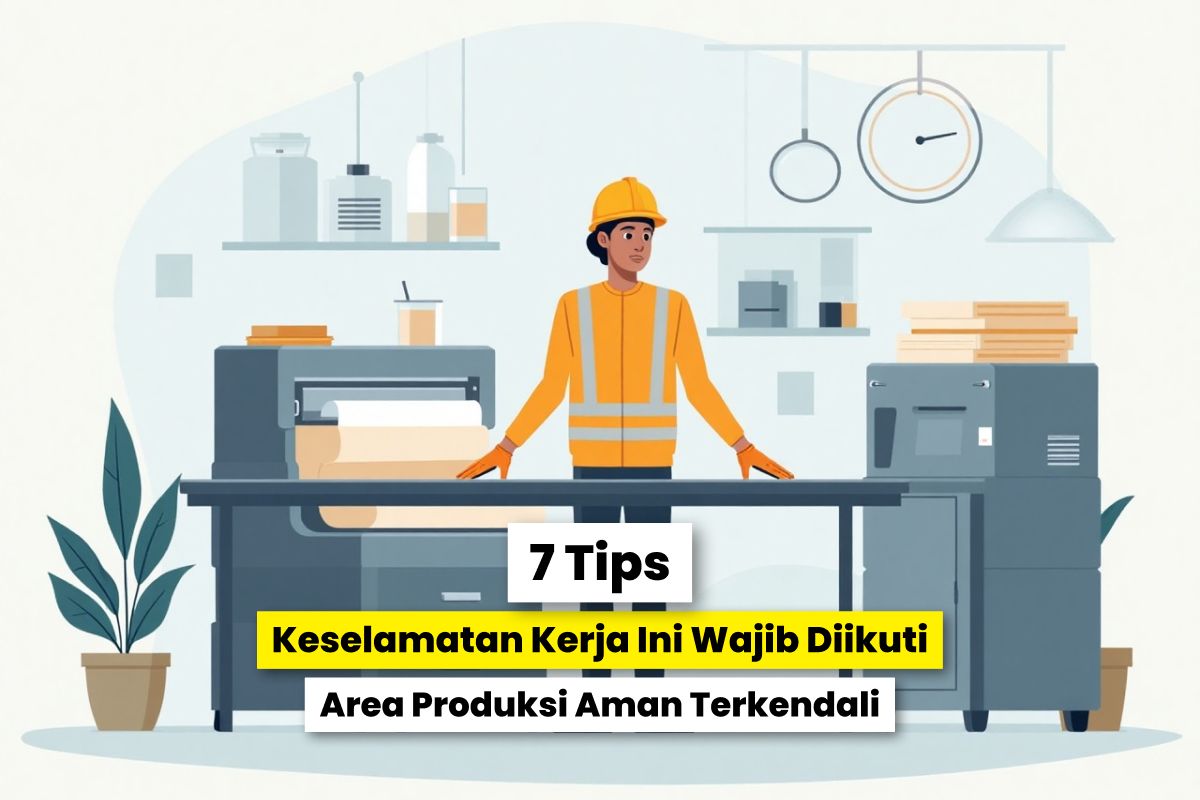 Ilustrasi Risiko Kecelakaan Kerja Di Area Produksi Printing Akibat Mesin Dan Bahan Kimia.