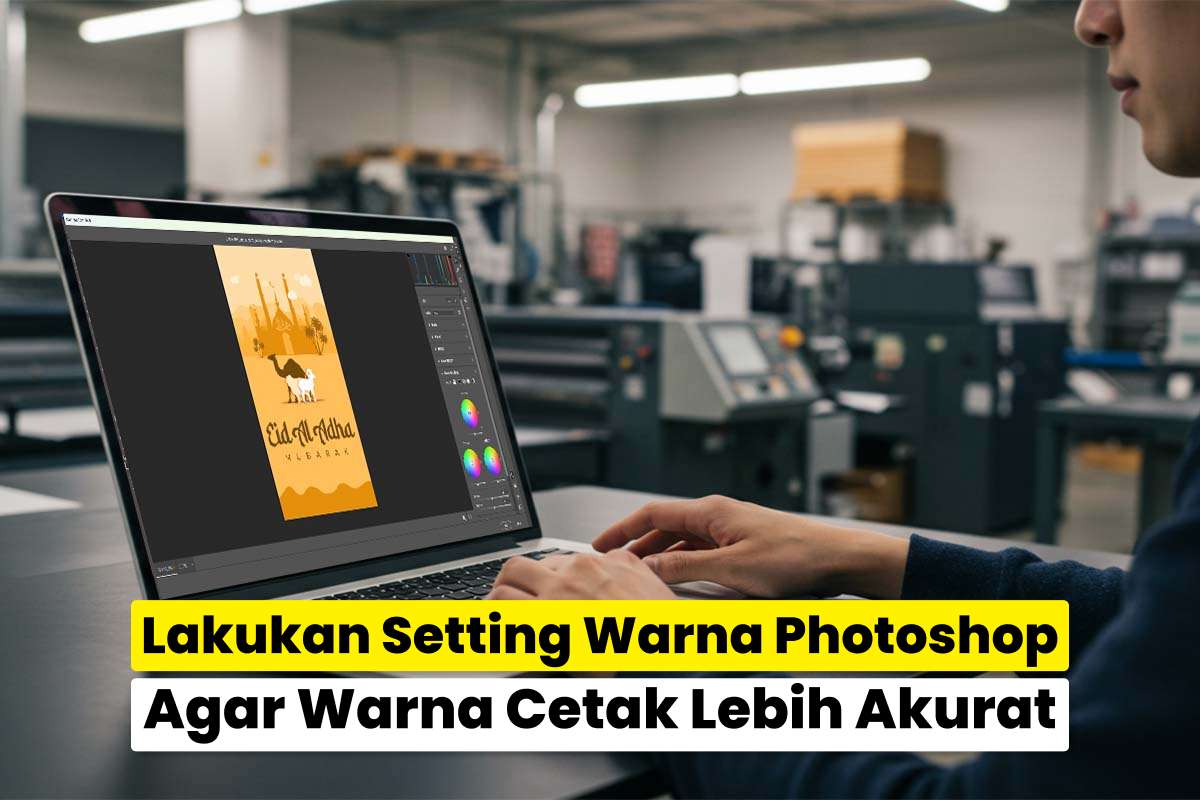 Operator Melakukan Setting Photoshop Agar Warna Hasil Cetak Sesuai Dengan Di Layar Laptop.