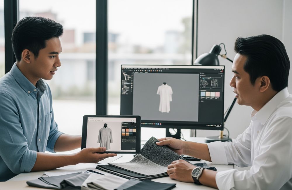 Desainer Berdiskusi Dengan Pelanggan Mengenai Perbedaan Hasil Cetak Dan Mock-Up