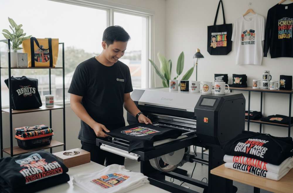 Apparel Dan Merchandise Kustom Dengan Teknik Dtg, Dtf, Dan Sublimasi.