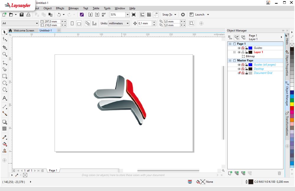 Tampilan Workspace Coreldraw Dengan Gambar Bitmap Yang Telah Di-Embed Ke Dalam Dokumen.