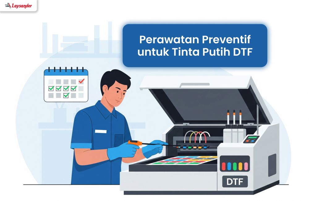 Ilustrasi Teknisi Sedang Merawat Printer Dtf Sebagai Bagian Dari Jadwal Perawatan Preventif.