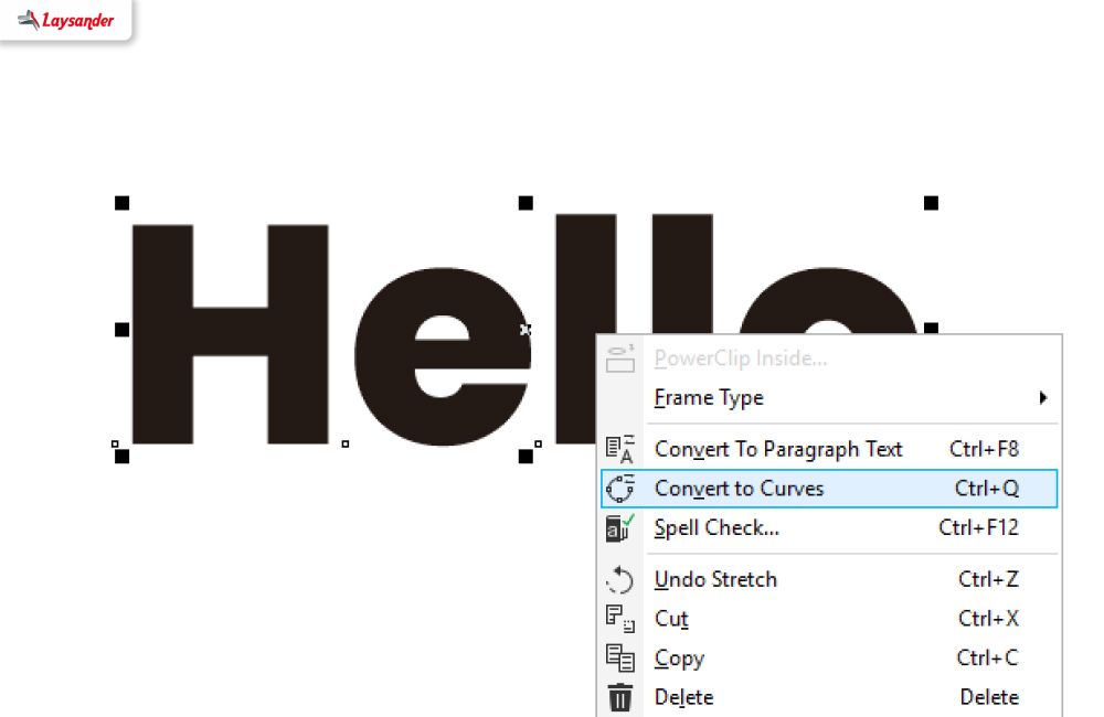 Tampilan Menu Coreldraw Saat Mengubah Teks Menjadi Kurva Dengan Opsi Convert To Curves.