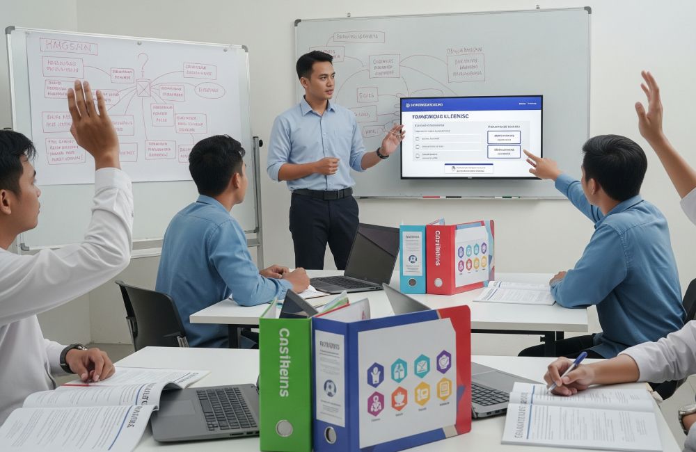 Sesi Presentasi Dan Diskusi Kelompok Tentang Kbli Dan Perizinan Usaha Di Ruang Rapat