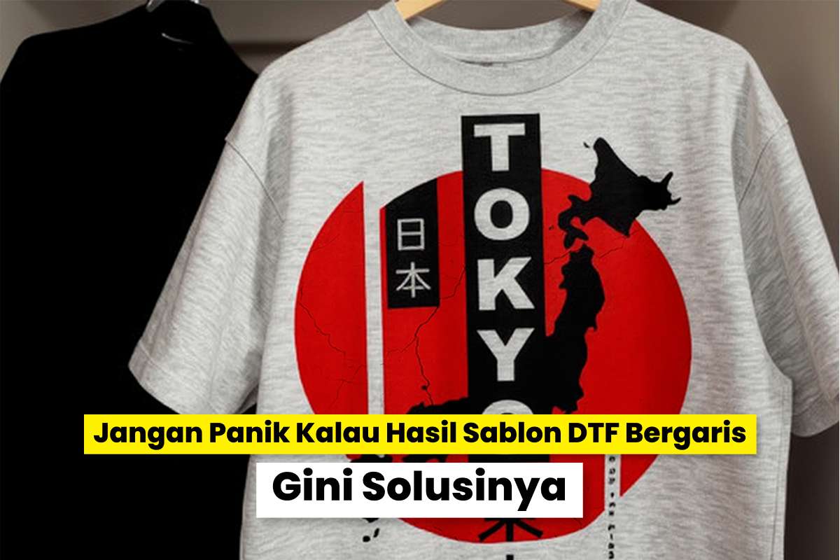 Kaos Berwarna Abu-Abu Dengan Desain Sablon Dtf Bergambar Peta Jepang Dan Tulisan Tokyo Yang Terlihat Bergaris Dan Retak