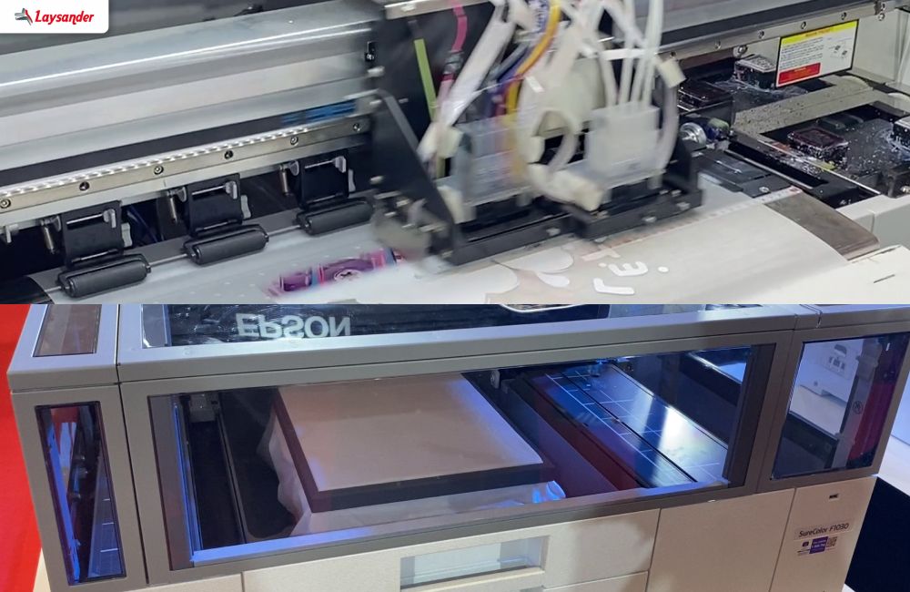 Mesin Sablon Dtf Dan Dtg Sedang Digunakan Untuk Mencetak Desain Pada Media Kain Dan Film.