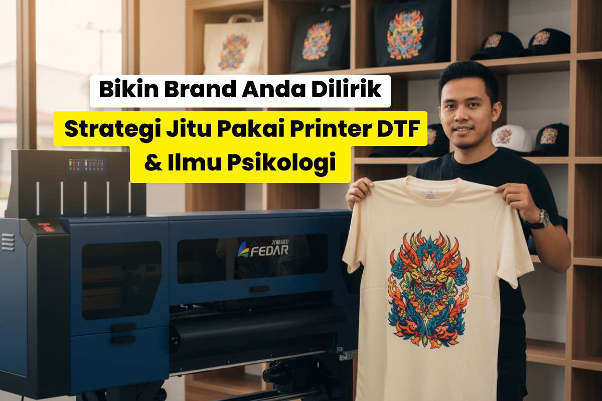 Seorang Pria Menunjukkan Kaos Hasil Cetak Dengan Printer Dtf Di Studio Sablon Modern.