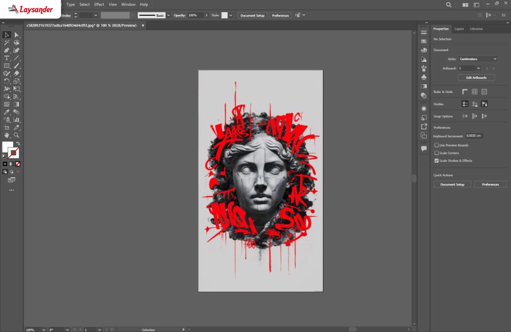 Tampilan Layar Komputer Dengan Software Desain Menampilkan Artwork Grafis Untuk Persiapan Cetak Dtf.